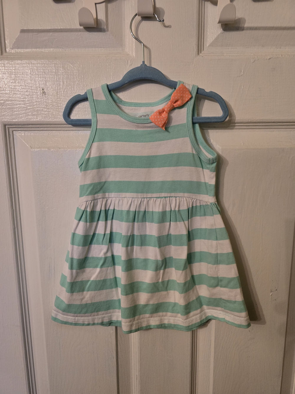 Carter's Mint Green & White Striped Tank Dress with Coral Bow